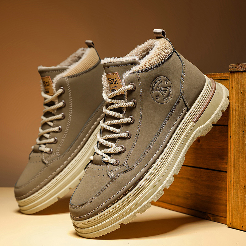 冬季雪地靴男款皮毛一体面包加绒加厚保暖棉鞋男士一脚蹬防滑