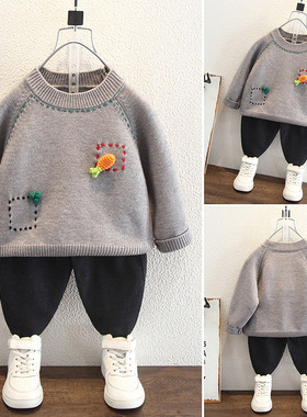 9849男童毛衣秋冬款儿童针织衫2025新款男孩打底衫小童灰色线衣潮