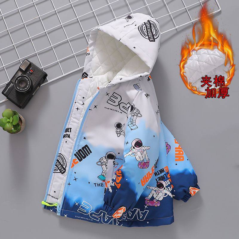 童装男童外套秋冬季夹棉中厚棉服2023新款太空人中大童二棉风衣潮