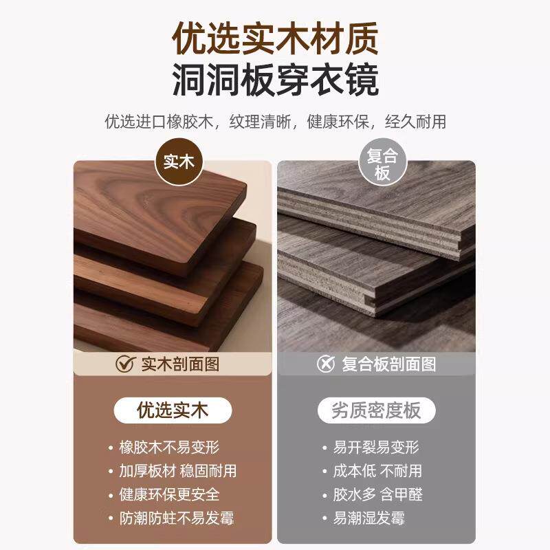 洞洞板穿衣镜隐藏式推拉全身镜子家用可关闭壁挂墙门口玄关试衣镜
