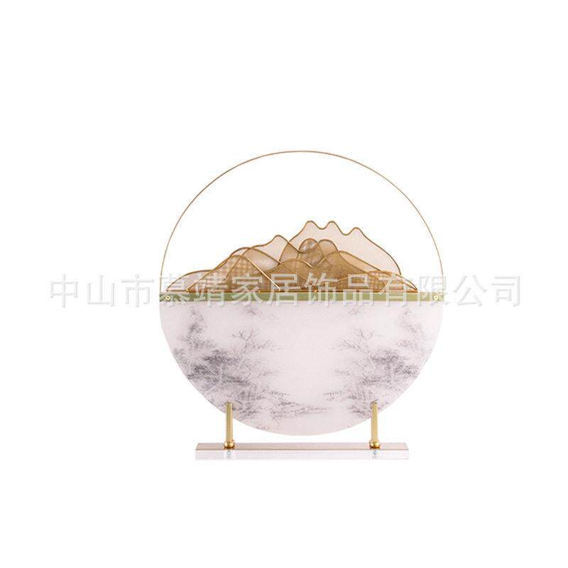 现新中式亚克力抽象山形金属售楼处铁艺样板房博古架工艺品