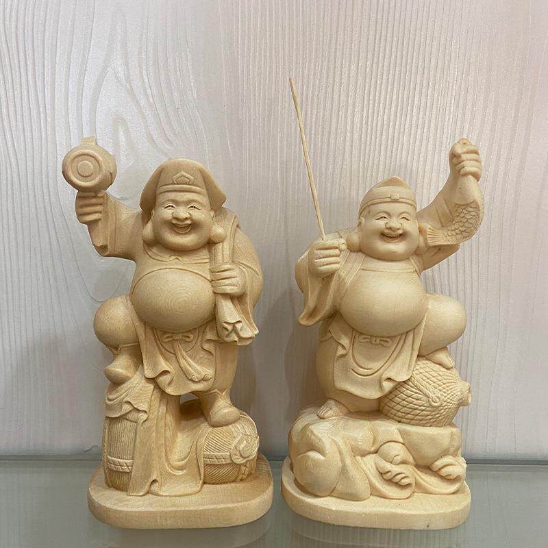 桧木木雕客厅摆件佛像大黑天像人物门神财神装饰实木手把件工艺品