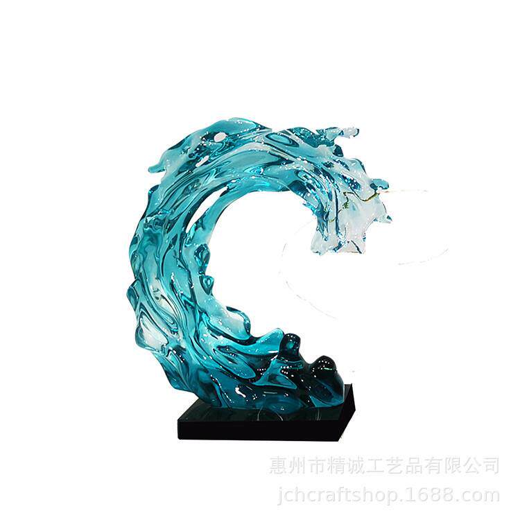 透明树脂雕塑创意家居浪花摆件现代酒店展厅客厅玄关落地装饰品