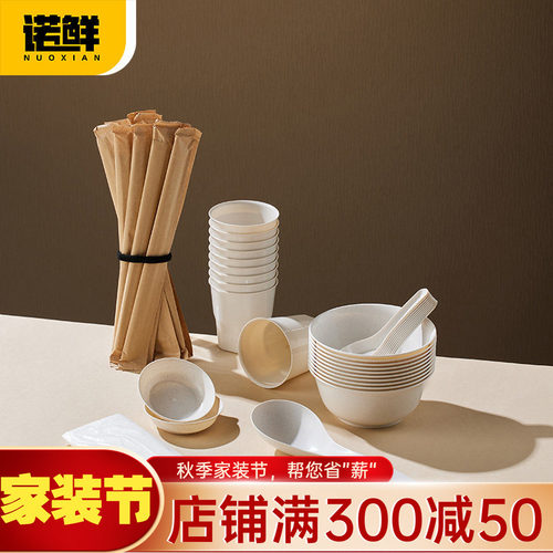10人份餐具套装一次性稻壳碗聚会