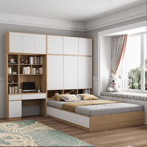 榻榻米床衣柜一体小户型省空间全实木储物床衣帽间带书桌台儿童床