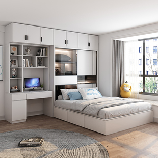 现代简约小卧室床衣柜一体省空间箱式 收纳双人床家用次卧塌塌米床