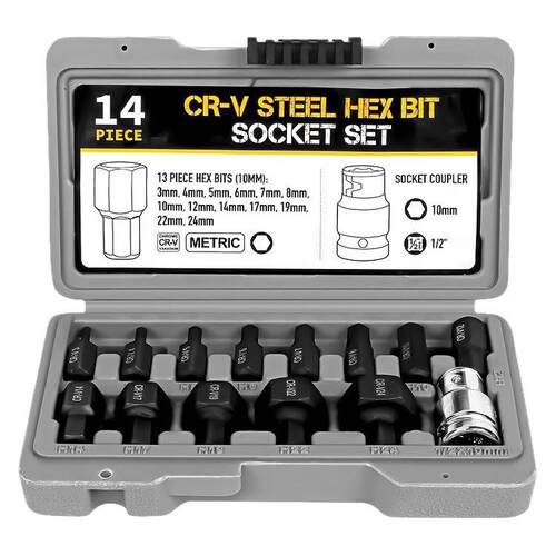 14件套内六角套筒批头铬钒钢多规格大飞1/2接口旋具电动扳手工具