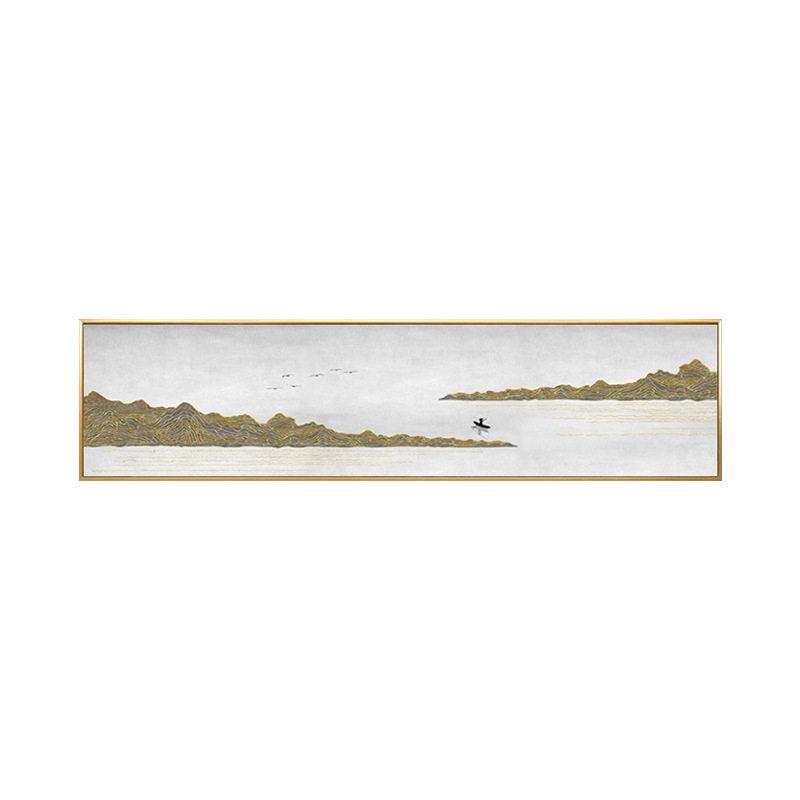 逆水行舟新中式床头装饰画山水禅意样板房挂画客厅背景墙挂画
