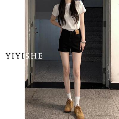 美式黑色牛仔短裤女2026夏季新款小个子高腰辣妹弹力阔腿a字热裤