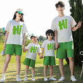 夏装 母子母女家庭套装 童装 T恤一家三口四口全家装 纯棉短袖 亲子装