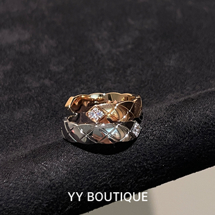 YYBOUTIQUE 玫瑰金拼白金色钻石戒指18k金双钻宽版情侣对戒高级感