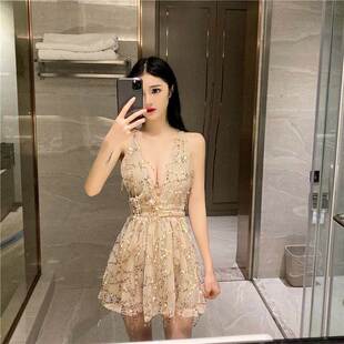 性感gogo领舞服漏背连衣裙舞台 亮片流苏低胸深V酒吧ds演出服新款