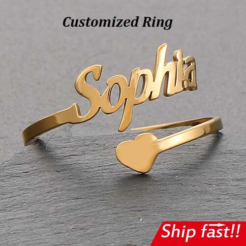 personalized men women customized ring letter gift name chic