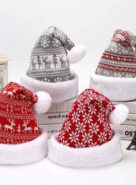 Snowfake Elk Hat Winter Thicken Knitted Velvet Cloth Adult