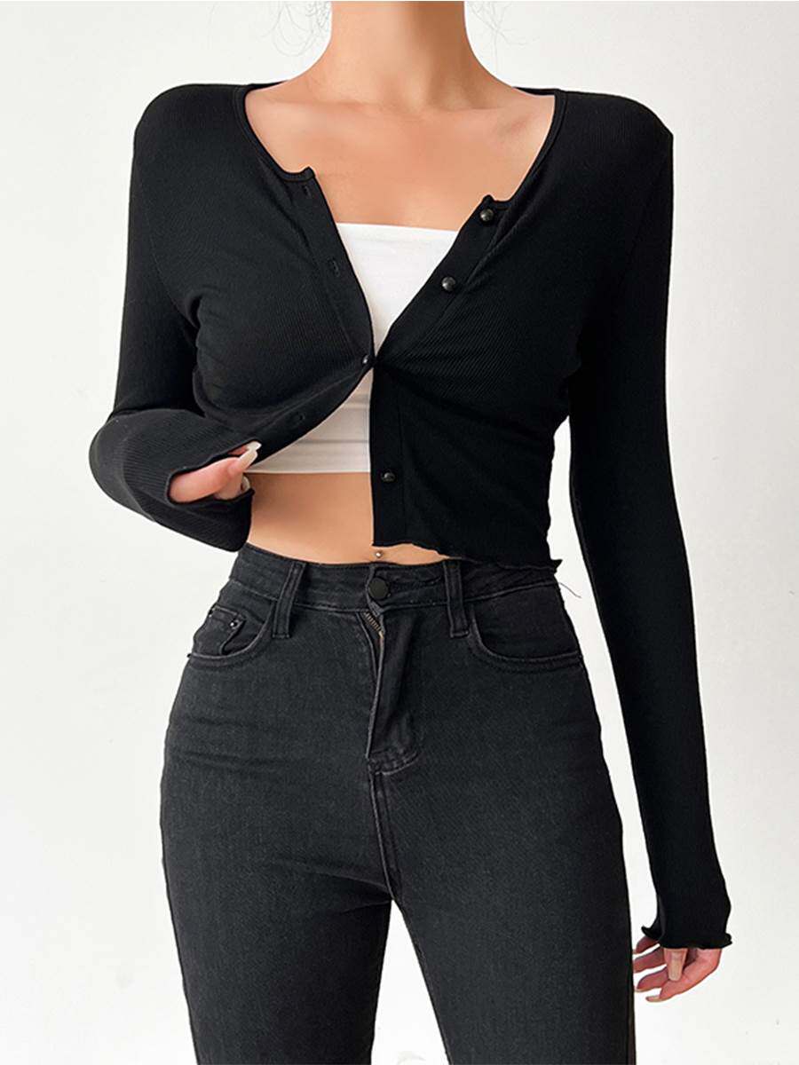 instunning黑色纽扣针织防晒开衫女夏季薄款外套披肩外搭短款上衣