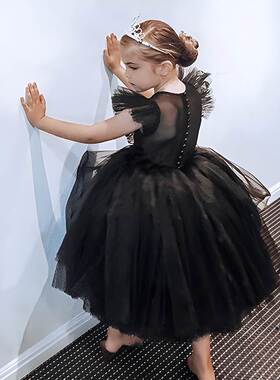 美剧亚当斯一家星期三cos服Wednesday黑色连衣裙纱裙女童演出礼服