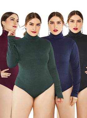 fat lady knitted bodysuit Winter Turtleneck Women Bodysuits