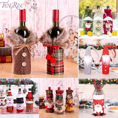 FENGRISE Santa Claus Wine Bottle Cover Christmas Decorations