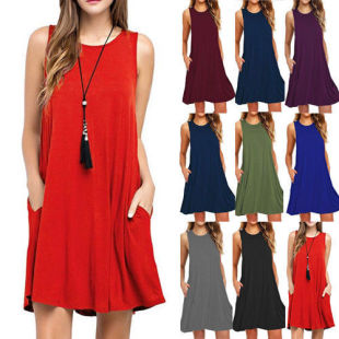 2018 summer women casual pocket dress ladies t shirt dresses