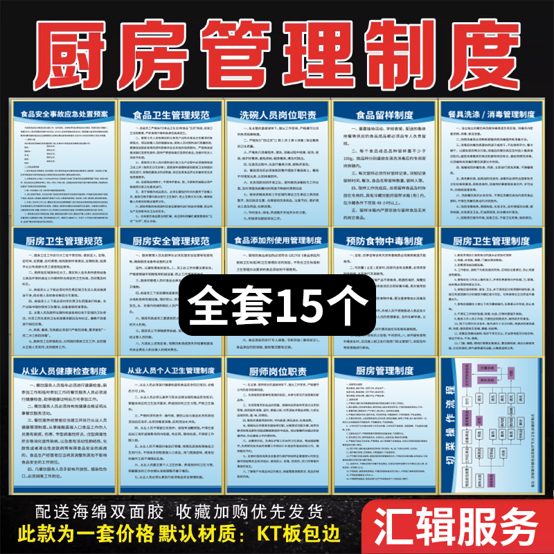 厨房食品安全管理制度牌上墙卫生管理规范食堂餐厅预防食物中毒餐饮业食品厂安全管理制度卫生检查留样标识牌