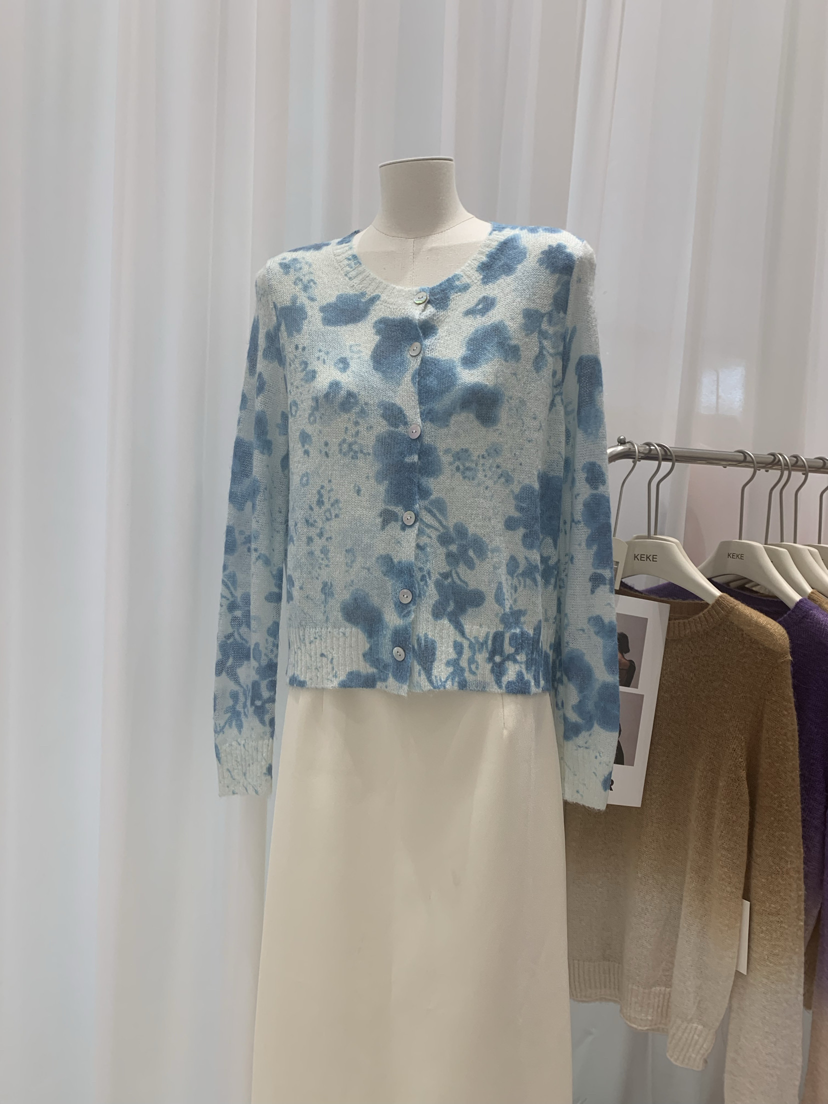 2024秋冬新款宽松百搭印花马海毛羊毛针织开衫毛衣外套女