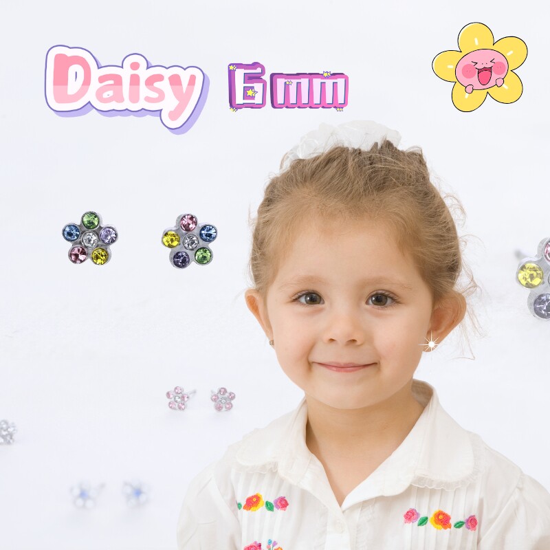 Daisy花花耳钉养护耳洞医用钢材质安全圆帽扣针粗0.8mm-儿童可爱图片