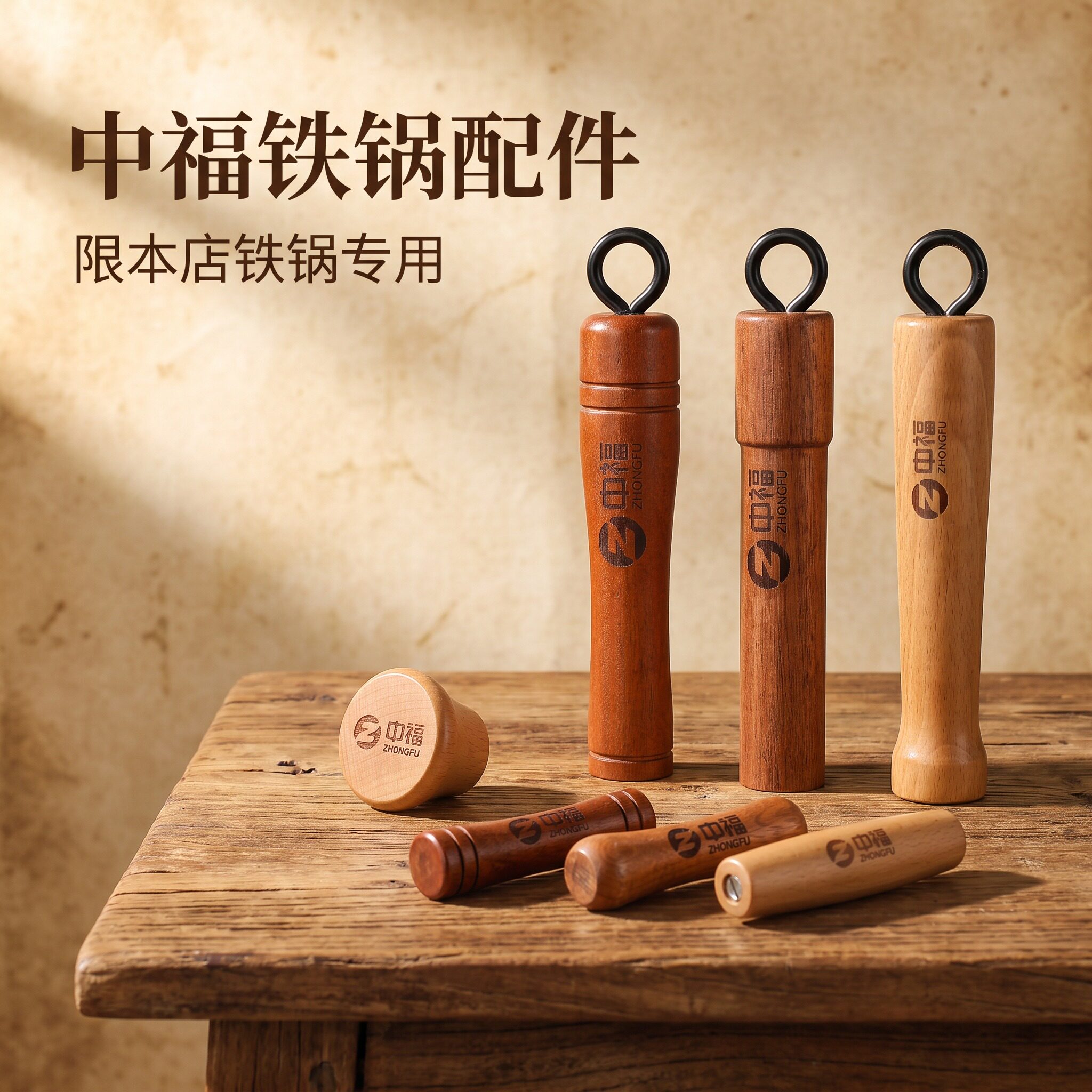 中福铁锅可拆卸木把手木锅耳配件易更换仅限店铺铁锅产品适用