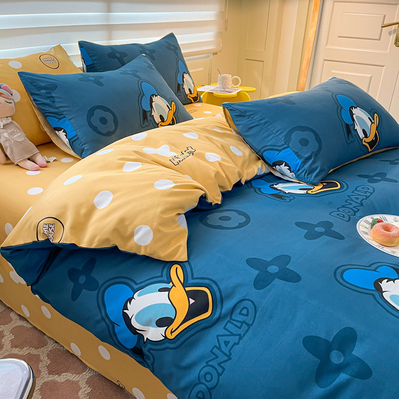 卡通ins迪士尼唐老鸭儿童床单被套四件套磨毛学生宿舍单人三件套