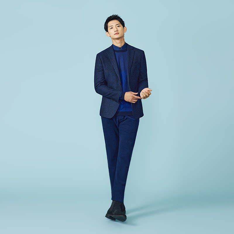 【商场同款】lavico/朗维高男士休闲时尚蓝色人字纹休闲西服男
