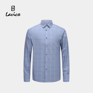 Lavico 清仓 朗维高男士 长衬灰蓝格纹时尚 衬衫 新商务长袖 特价