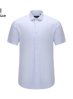 【含桑蚕丝】Lavico/朗维高男士短衬蓝色格纹时尚新商务短袖衬衫
