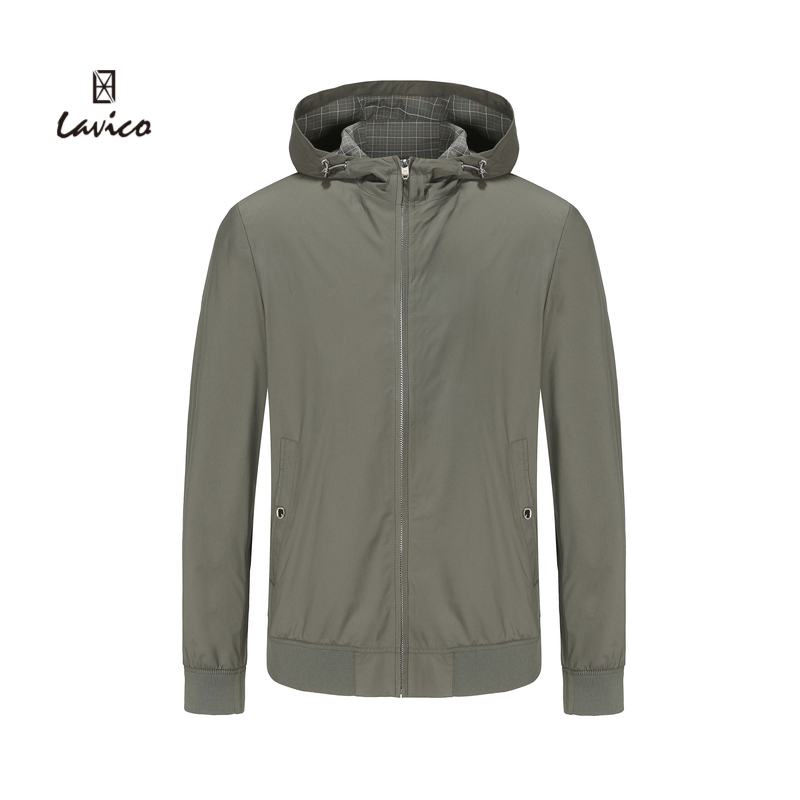 【商场同款】Lavico/朗维高男士橄榄军绿立领拉链款皮肤衣夹克