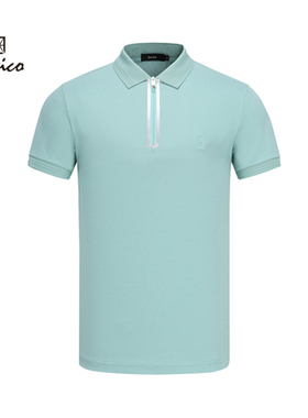 【商场同款】Lavico/朗维高男士新商务浅绿色半拉链翻领短袖T恤夏
