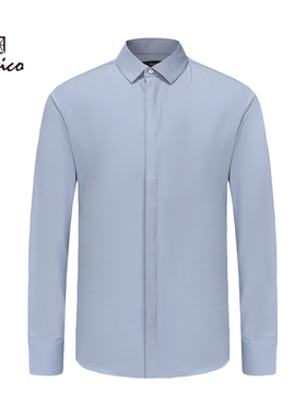 Lavico/朗维高男士长衬灰蓝色时尚新商务长袖衬衫秋冬内搭