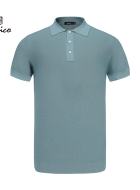 【商场同款】Lavico/朗维高男士灰蓝色商务休闲翻领短袖针织衫