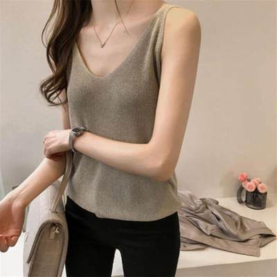 Fashionable bright silk knitted camisole womens slim