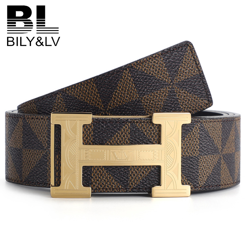 bily&lv正品皮带男板扣皮带头层牛皮非代购平滑扣奢华