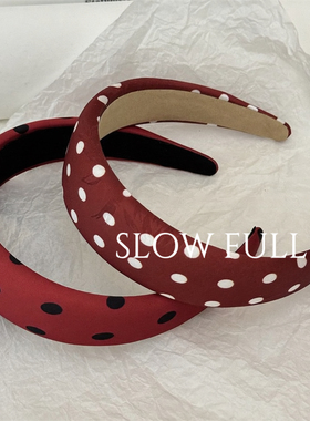 过新年红色发箍4cm宽海绵波点黑白布艺头箍复古可爱搭配百搭发卡