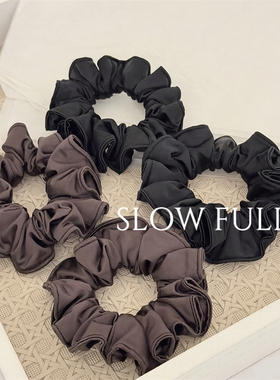 极简约黑色面膜圈缎面发圈纯色小肠圈百搭通勤发绳马尾压边花头绳