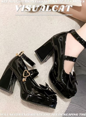 玛丽珍鞋2026新款洛丽塔蝴蝶结复古单鞋甜酷辣妹lo超高跟鞋女粗跟