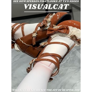 VISUALCAT 原创棕色lolita中跟女粗跟lo鞋蝴蝶结玛丽珍学生小皮鞋