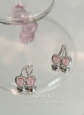spicy2 甜粉辣妹 小众设计甜美樱桃mini耳钉少女感纯欲甜酷耳环