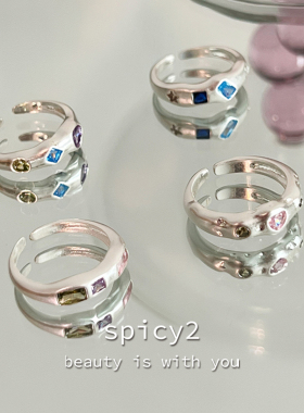 小众设计彩色几何锆石开口戒日韩