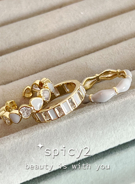 小众方钻爱心开口食指戒甜美