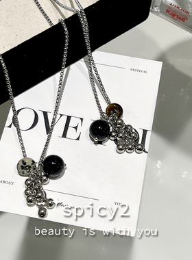 简约时髦金属串珠天然石毛衣链