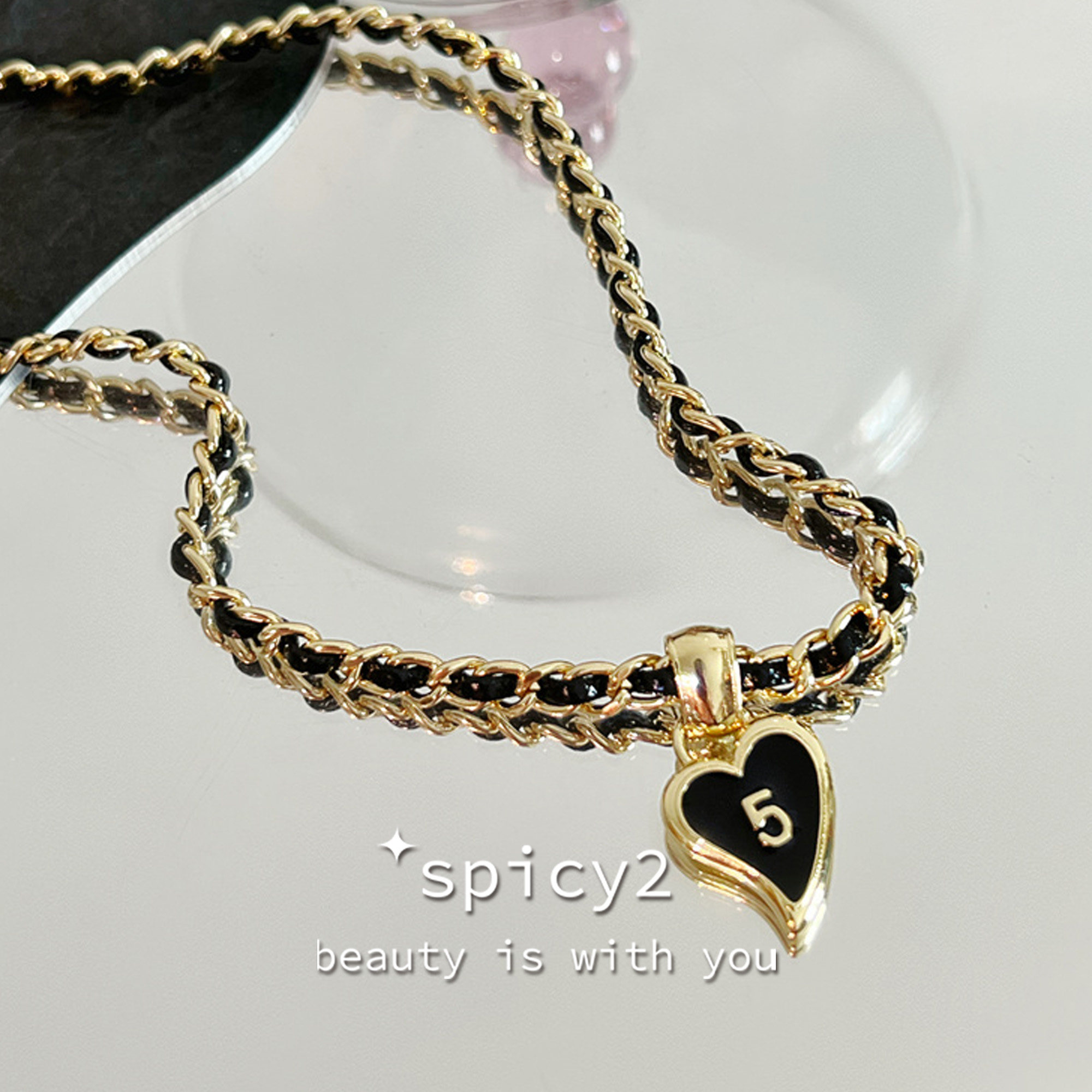 spicy2 复古金属链条vintage小众时尚项链香奶奶风黑桃辣妹choker