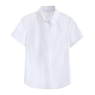 职业白衬衫女短袖工作服夏大码胖mm修身显瘦面试工装抗皱免烫衬衣