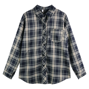 宽松外搭格子衬衫外套女早秋返校穿搭大码叠穿长袖慵懒风休闲衬衣