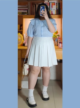 白色百褶裙女秋冬大码胖MM显瘦穿搭高腰a字短裙微胖梨型身材半裙