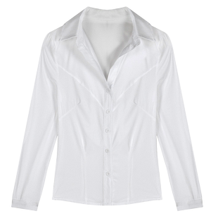 jk制服纯欲收腰白衬衫女春夏大码修身显身材性感衬衣长袖辣妹上衣